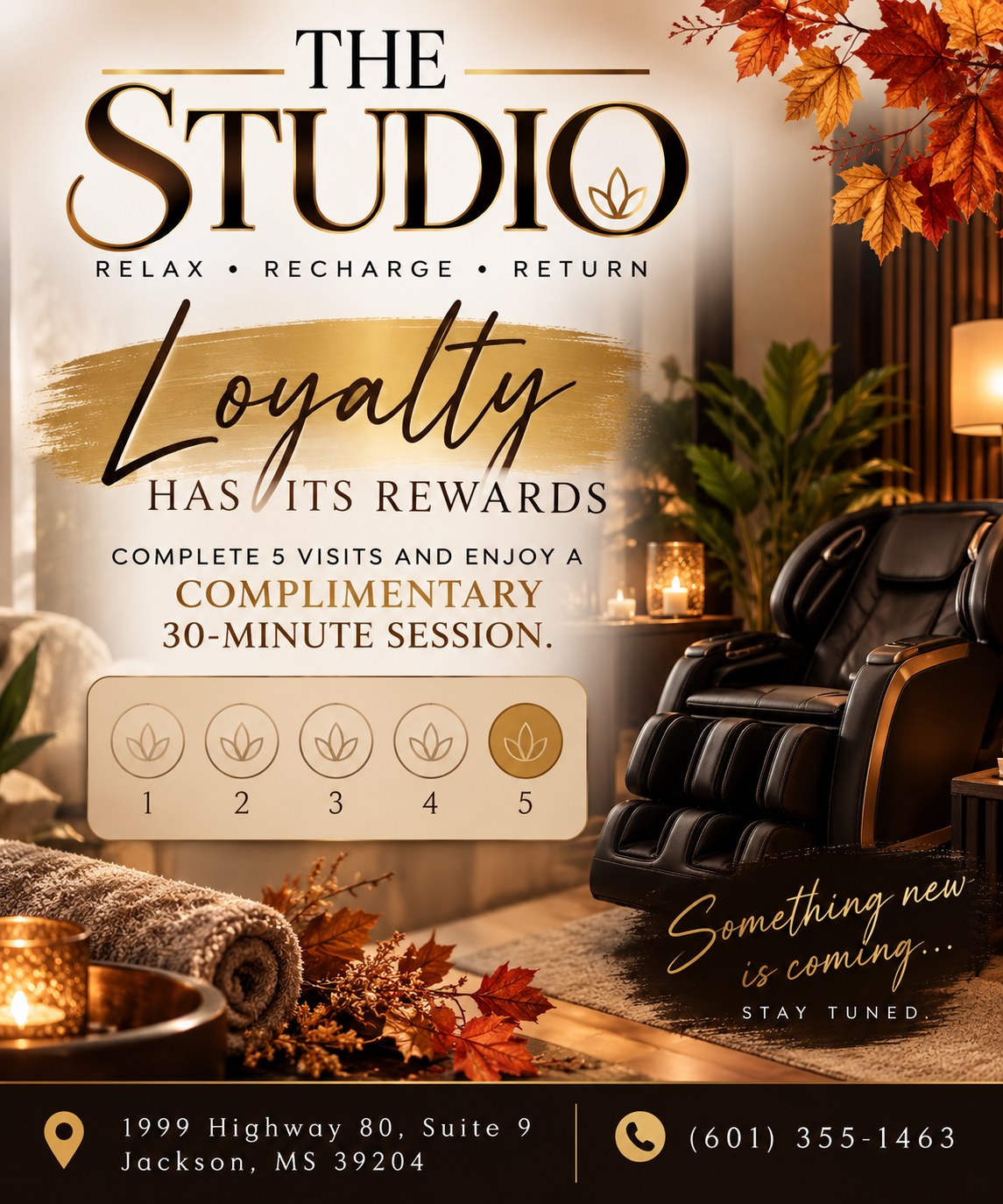 The Studio: Loyalty has its rewards - complete 5 visits and enjoy a complimentary 30-minute session